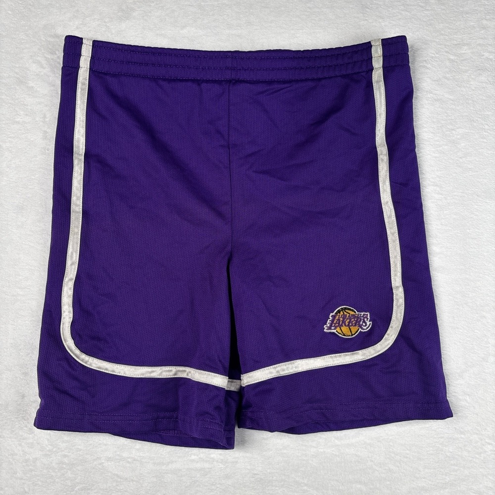 Vintage Los Angeles Lakers Basketball Shorts Youth Medium 8 Purple NBA Logo Y2K